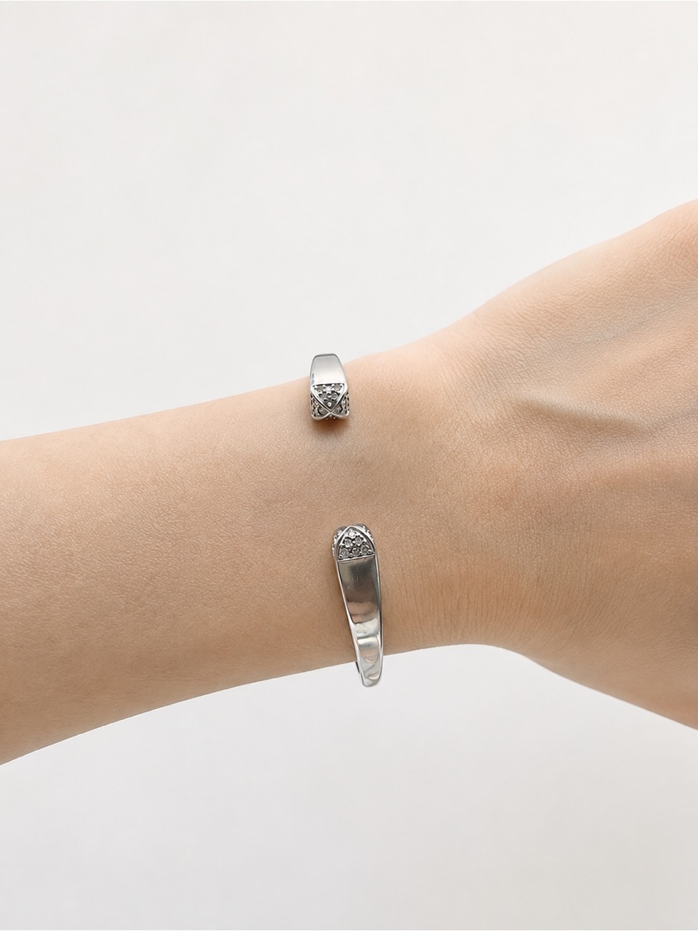 Michael Kors Silver-Tone Open Cuff Bracelet with Crystal Tips